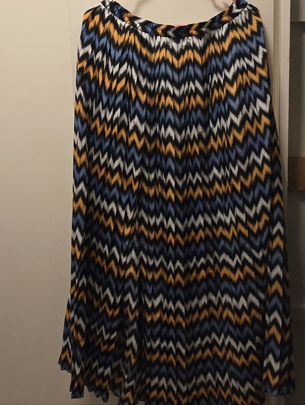 MICHAEL Michael Kors Zigzag Pleated Maxi Skirt Blue Mustard Yellow Size M